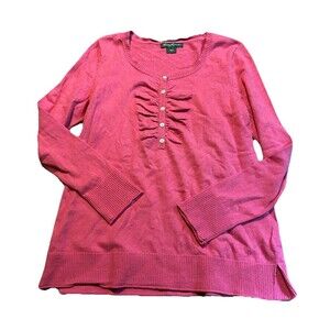 Eddie Bauer Women’s Sweater Large Pink Long Sleeve Ruched Button Front Pullover